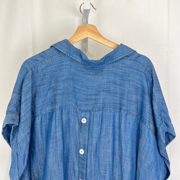 TALBOTS Popover Tunic Top Rolled Short Sleeve Henley Chambray Blue Size 2X Plus - Picture 6 of 10